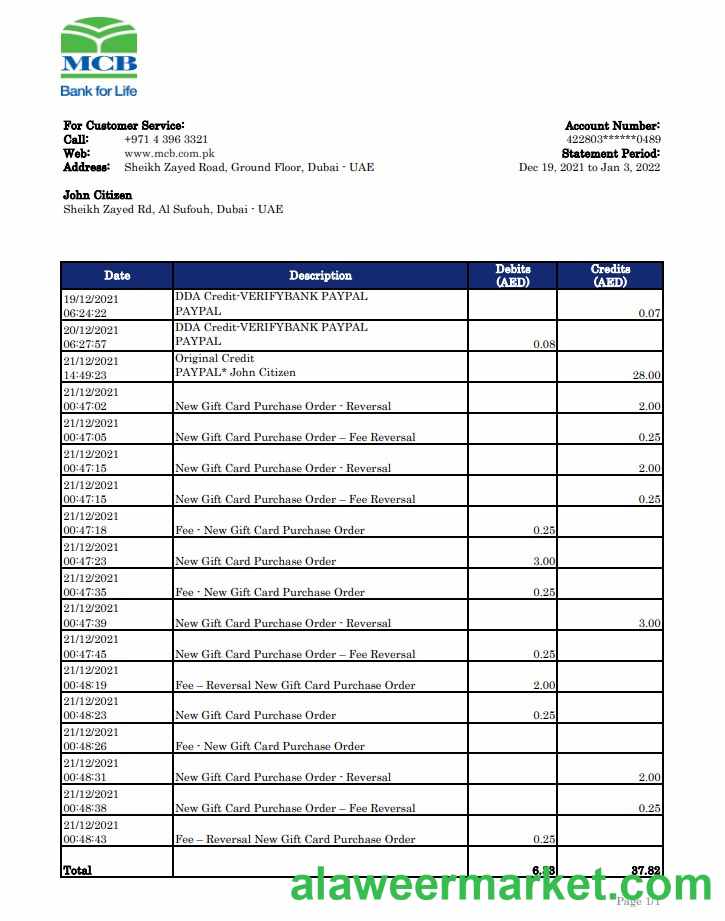 UAE MCB bank statement xls